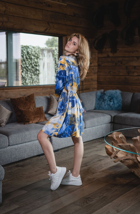 Robe courte FLEURI BLEU YELLOW - LES BLONDINETTES  BLEU /JAUNE XS