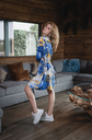 Robe courte FLEURI BLEU YELLOW - LES BLONDINETTES  BLEU /JAUNE XS