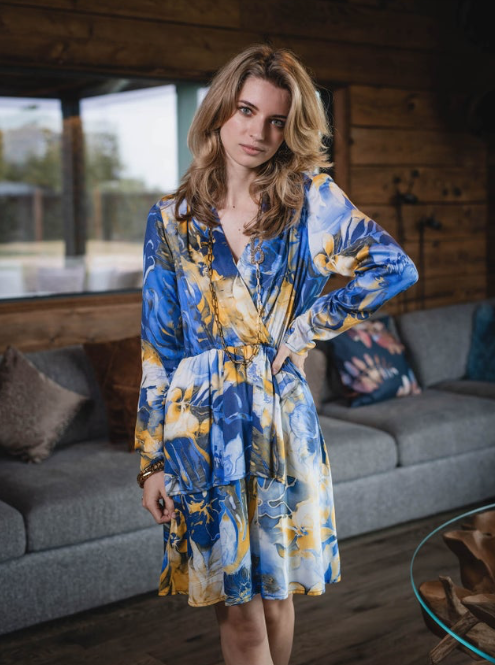 Robe courte FLEURI BLEU YELLOW - LES BLONDINETTES  BLEU /JAUNE XS