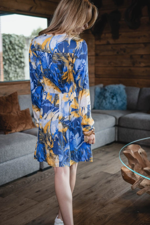 Robe courte FLEURI BLEU YELLOW - LES BLONDINETTES  BLEU /JAUNE XS