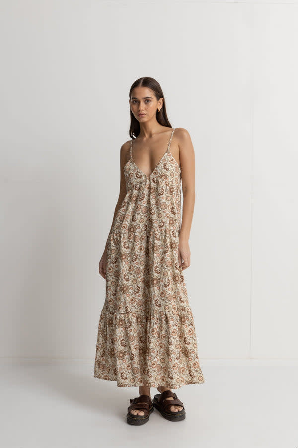 [210000008911] RAYA PAISLEY TIERED MIDI -Robe - RHYTHM Natural S