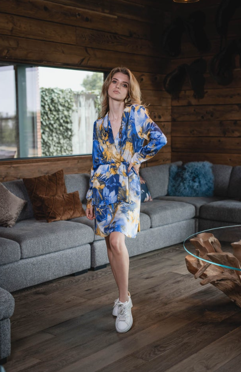 [210000000555] Robe courte FLEURI BLEU YELLOW - LES BLONDINETTES  BLEU /JAUNE XS
